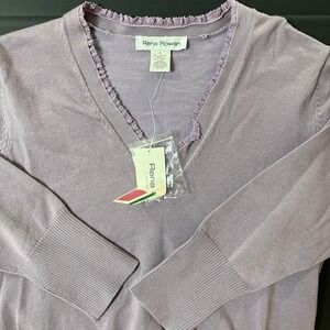 Vintage Rena Rowan Sweater Women's Size L V‎ Neck Purple Preppy Workwear